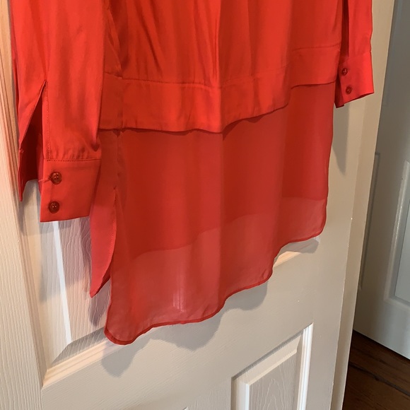 Violet silk blouse tunic shirttail hem hi lo button front - Picture 7 of 9